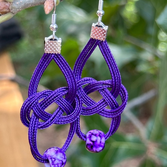 Hand Crafted Jewelry - HandMade Solid Purple with tie dye beads Boho Earring…
